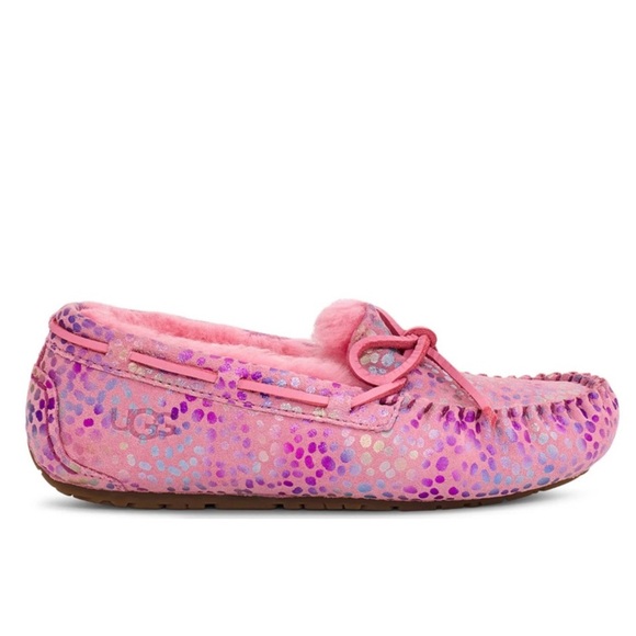 Ugg Pink Purple Metallic Dots Suede Dakota Slippers Lined Size 7.5/8 - Picture 1 of 12